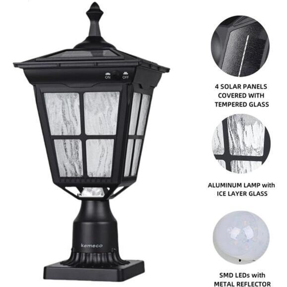 LED Cast Aluminum Solar Post Light Fixture 3-Inch Fitter Base Outdoor Garden - Picture 3 of 8